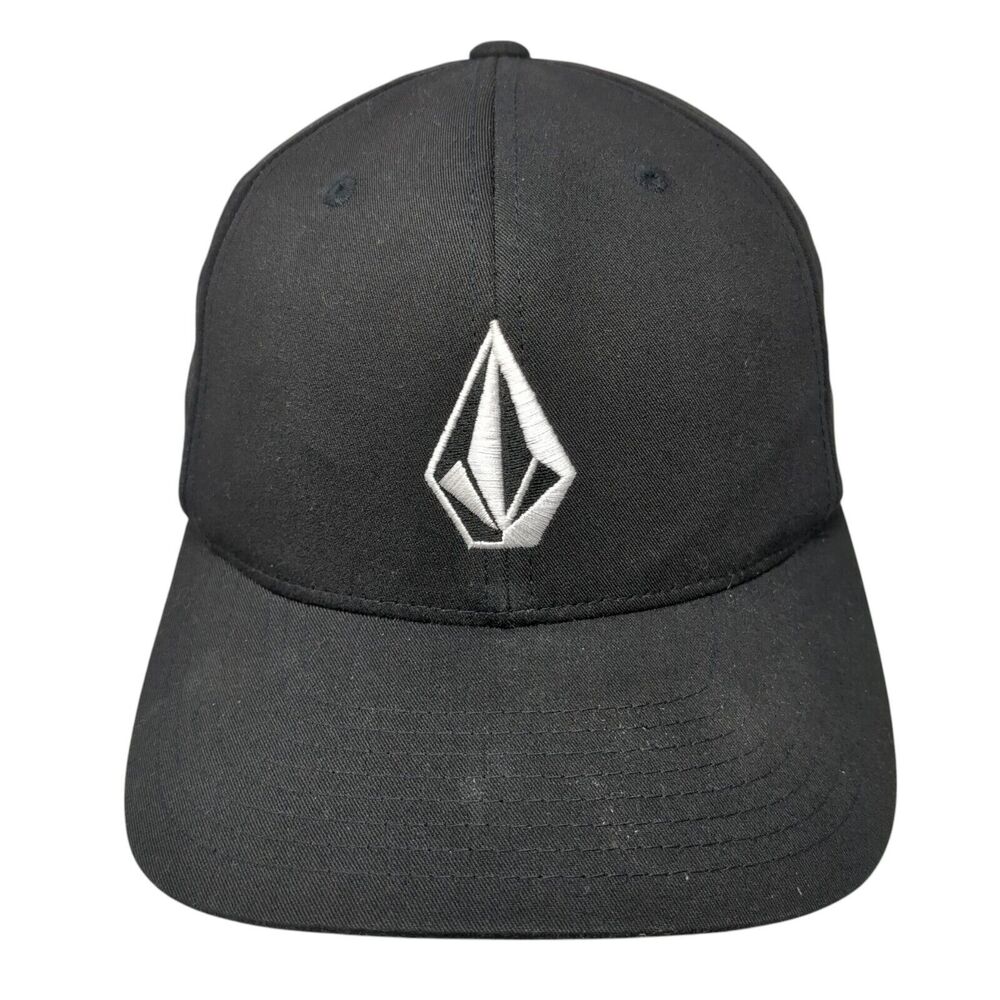 Volcom Fitted Hat Black S/M Embroidered Vented Holes 6 Panel Flexfit